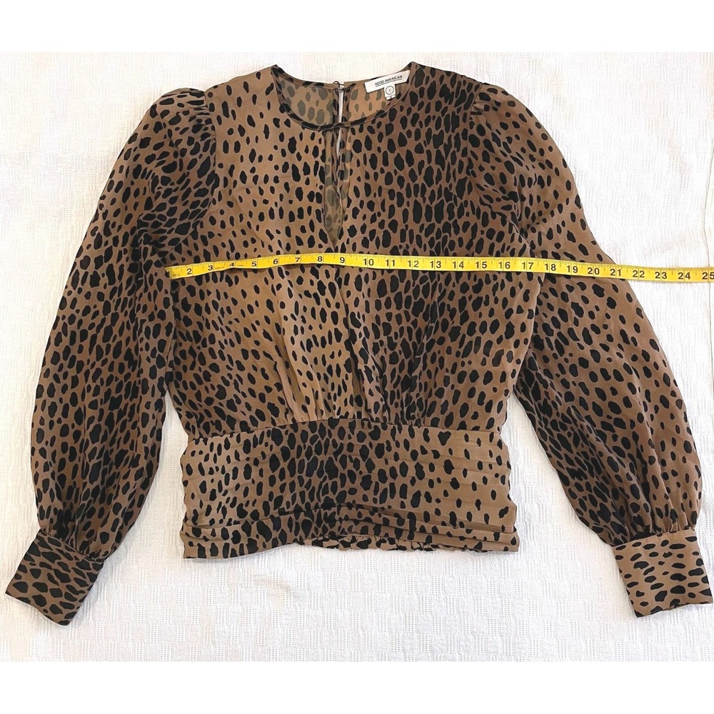 Good American Leopard Print Smocked Waist Keyhole Blouse Brown Black Sz 1‎ S - Picture 6 of 7